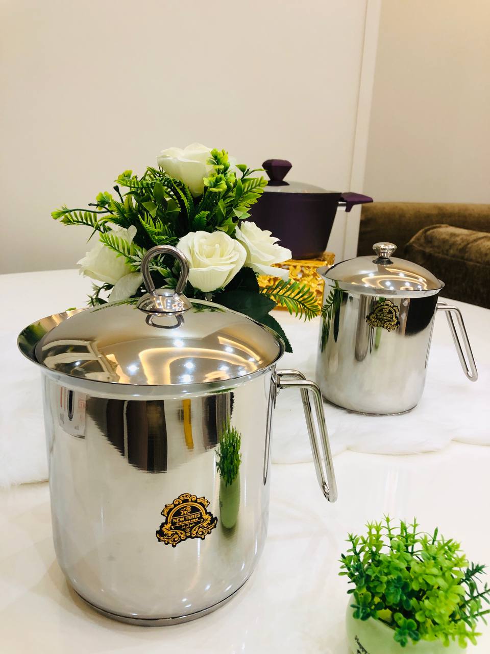 لبانة استانلس ستيل بغطاء من نيو تريز بسعة 1.5 و2 لتر قاعدة حرارية لتوزيع الحرارة