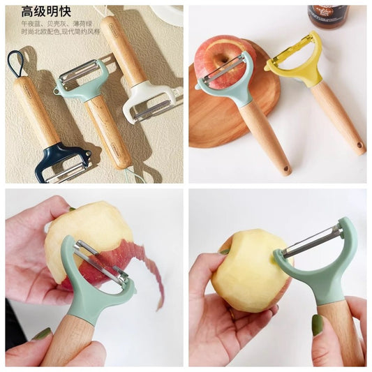 قشارة بطاطس عريضة بمقبض خشب وشفرة ستانلس ستيل لتقشير الخضار