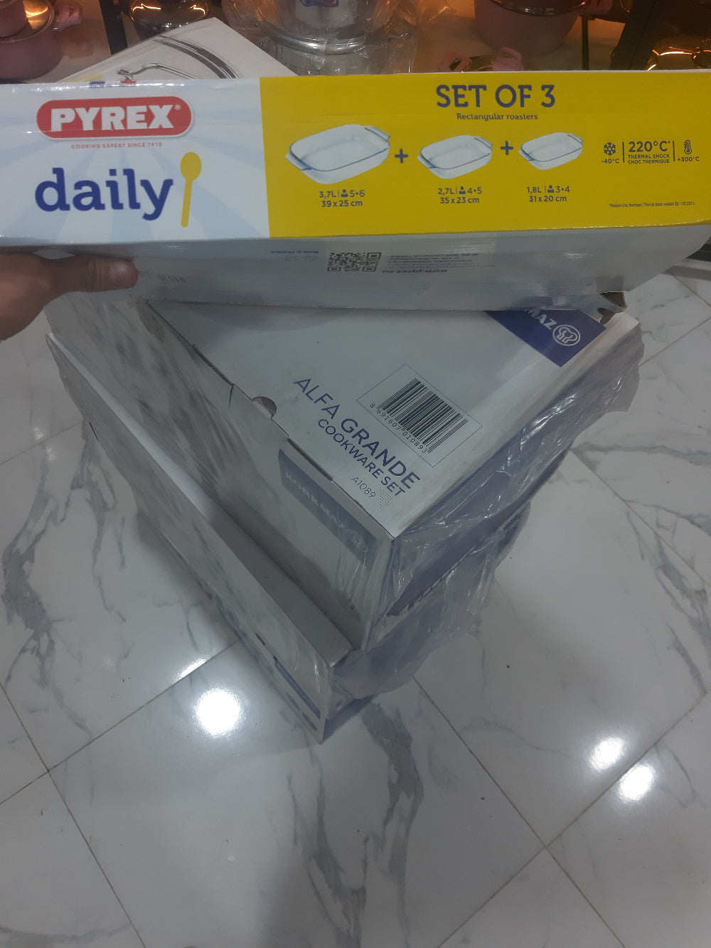 طقم طواجن بيركس فرنساوي أصلي 3 قطع شفاف مقاوم للحرارة