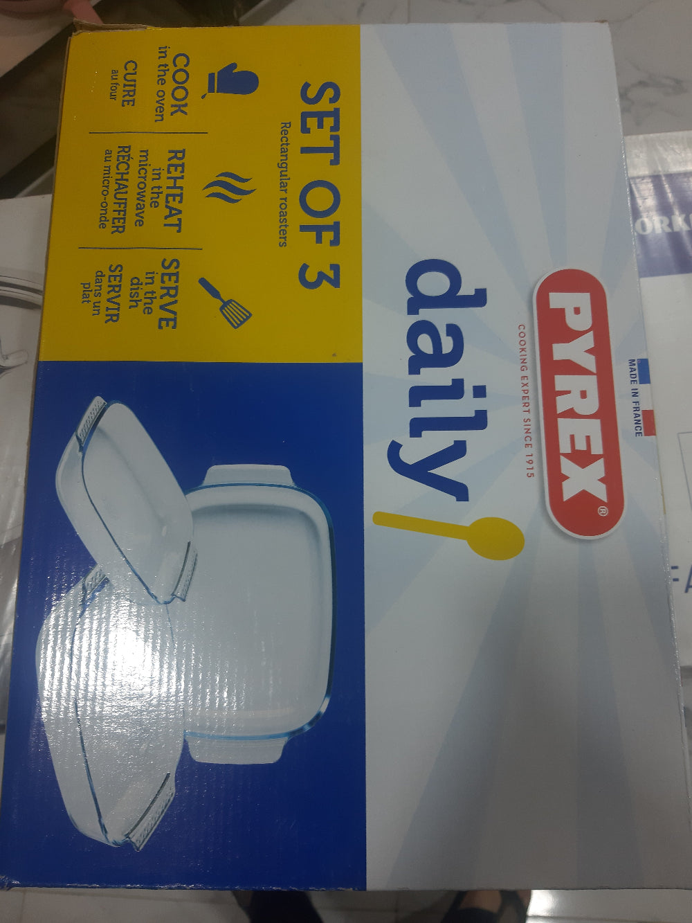 طقم طواجن بيركس فرنساوي أصلي 3 قطع شفاف مقاوم للحرارة