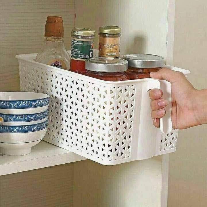 منظم ثلاجة بلاستيك تصميم راتان بيد من الوطنية لترتيب الخضار والفواكه في المطبخ والثلاجة