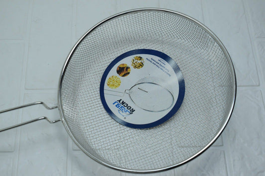 شبكة تحمير بيد من روكي ستانلس ستيل فضي مقاس 25 سم عملية ومقاومة للصدأ وسهلة التنظيف