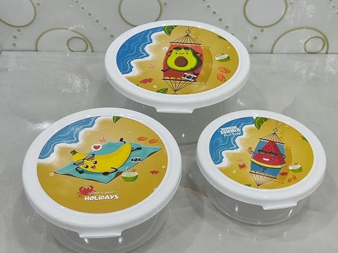 طقم علب حفظ طعام روكا مدور 3 قطع من أكسا بأحجام مختلفة وأغطية محكمة