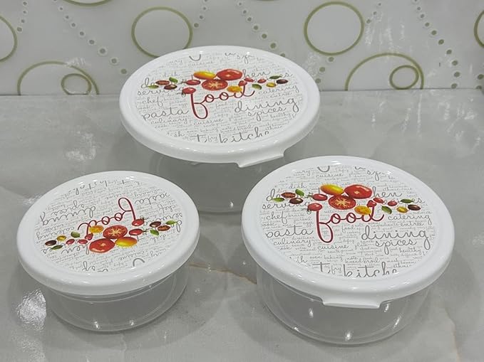 طقم علب حفظ طعام روكا مدور 3 قطع من أكسا بأحجام مختلفة وأغطية محكمة