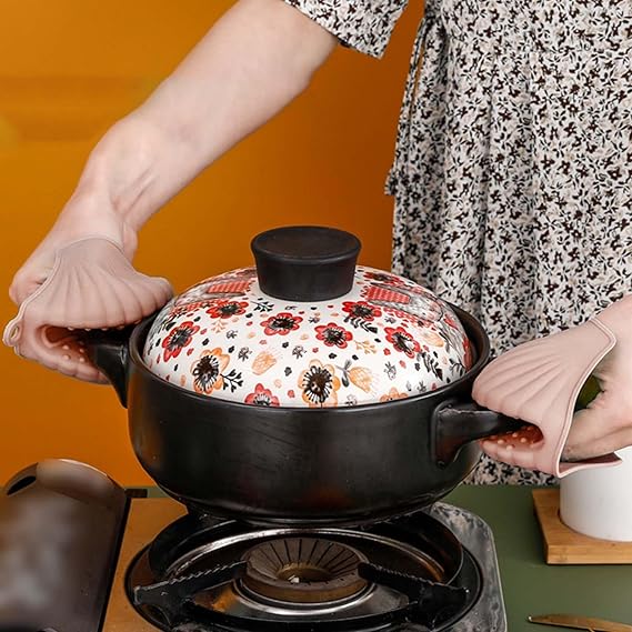 قفازات سيليكون صغيرة مقاومة للحرارة بشكل صدفة للفرن – زوج من الملاقط