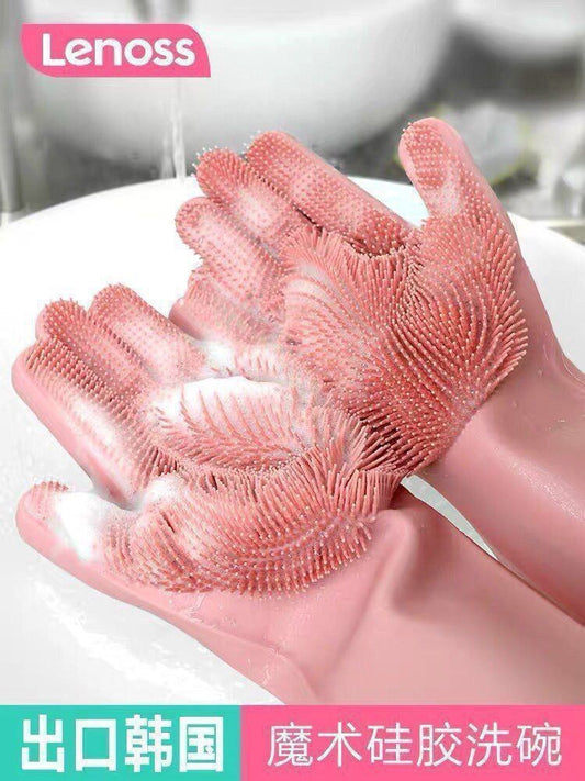 جوانتي سيليكون بفرشة من المارد لغسيل المواعين بالوان متعددة