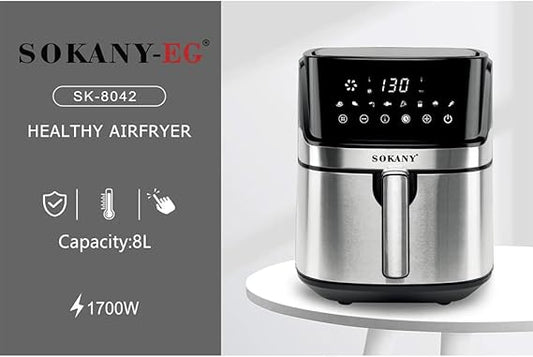 قلاية هوائية سوكاني رقمية 8 لتر 1700 وات بتحكم عبر البلوتوث – سوداء بلمسات فضية