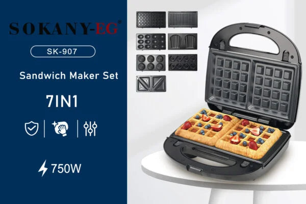شواية كهربائية سوكاني 7 في 1 KJ-907 ساندوتش ميكر 750 وات