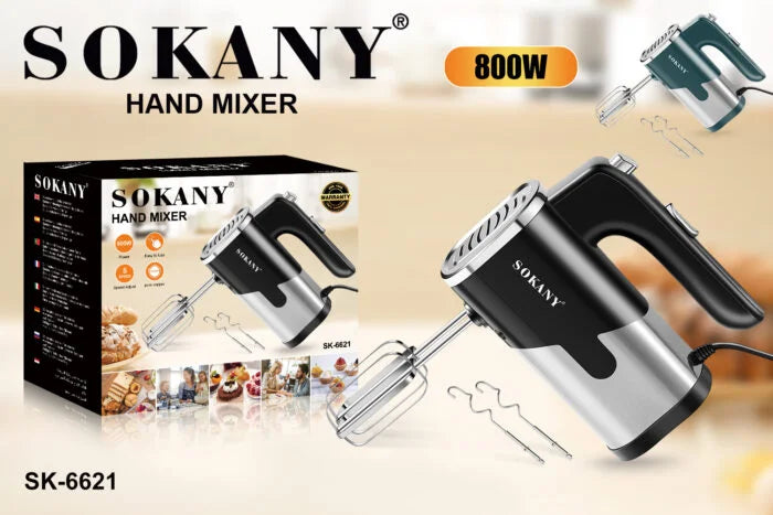 مضرب بيض كهربائي سوكاني SK-6621 بقوة 800 وات – 5 سرعات – ستانلس ستيل