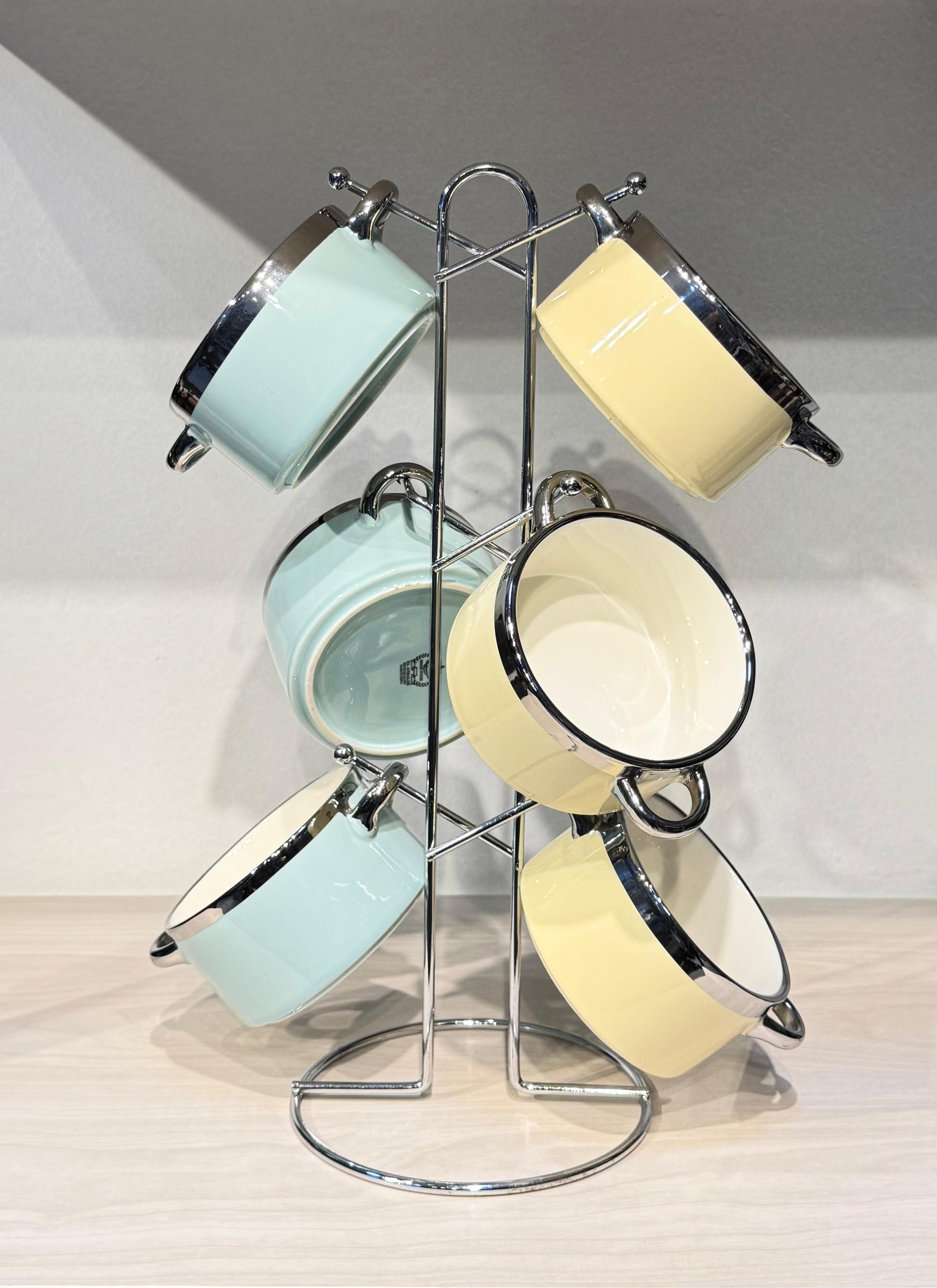 طقم شوربة بورسلين مستورد فاخر مكون من 7 قطع بحرف سيلفر وستاند أنيق