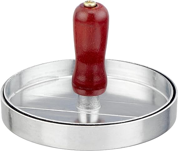 مكبس برجر دائري استانلس ستيل مقاس كبير بيد خشبية – أداة تشكيل البرجر