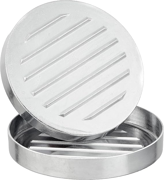 مكبس برجر دائري استانلس ستيل مقاس كبير بيد خشبية – أداة تشكيل البرجر