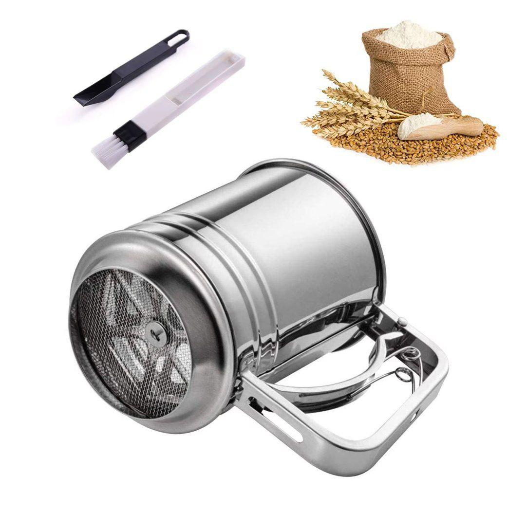 منخل دورق استيل كبير لغربلة الدقيق بشبك مزدوج ويد تشغيل