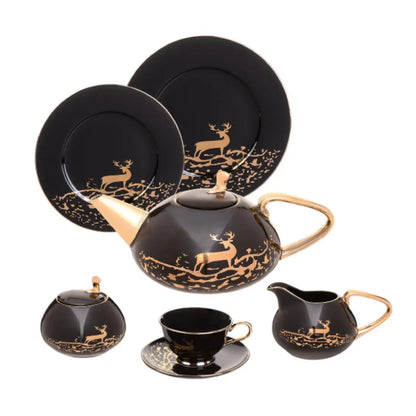 طقم شاي و جاتوه لوتس بورسلين مودرن مذهّب متعدد الألوان مكون من 24 قطعة