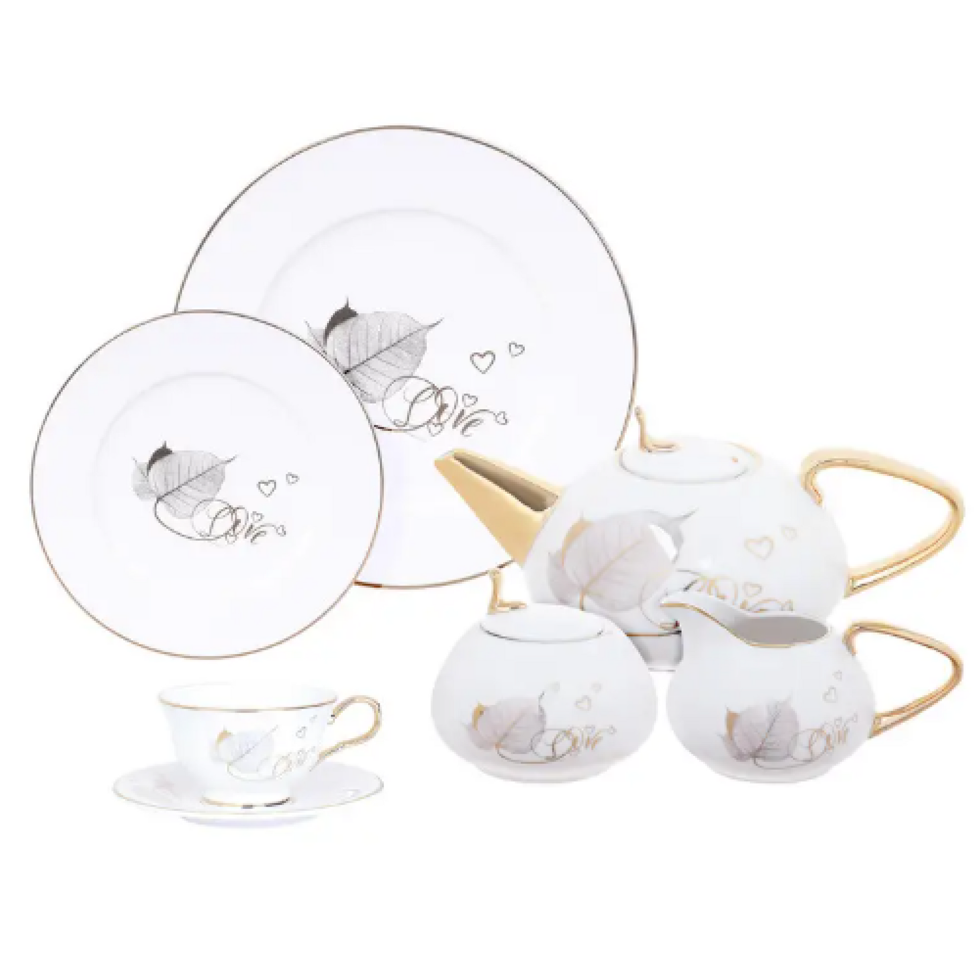 طقم شاي و جاتوه لوتس بورسلين مودرن مذهّب متعدد الألوان مكون من 24 قطعة