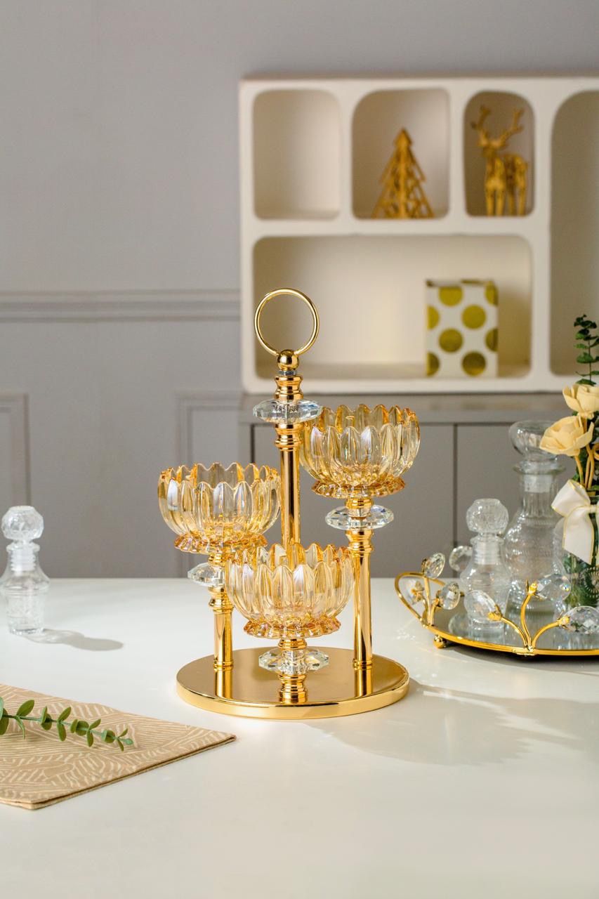 شمعدان ثلاثي جلاس كوبر الباشا كريستال زجاج مستورد فاخر