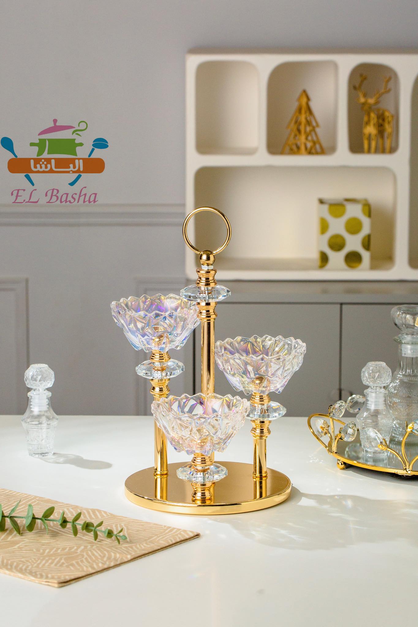 شمعدان ثلاثي جلاس كوبر الباشا كريستال زجاج مستورد فاخر