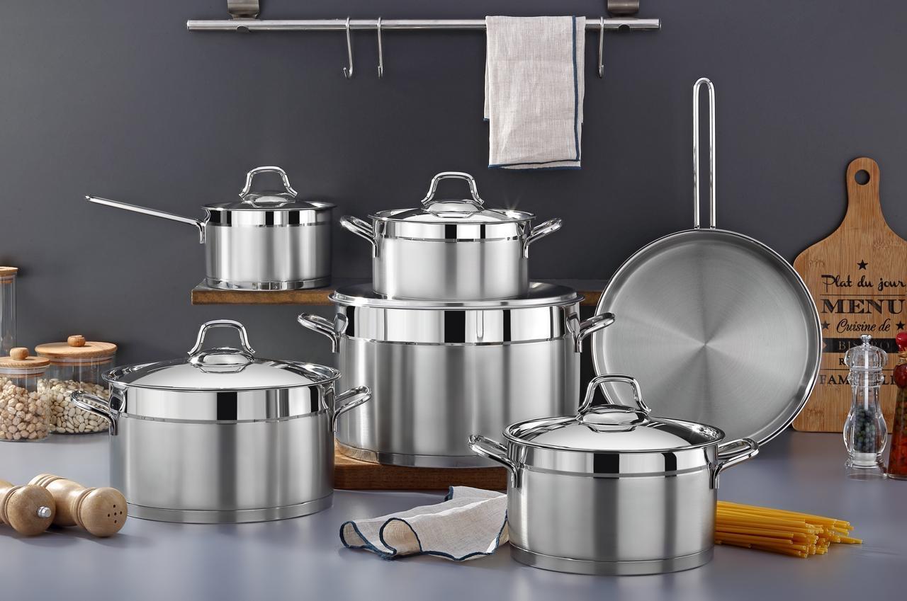 طقم حلل استانلس فيفالدي 11 قطعة VIVALDI ANKA لامع مع أغطية استانلس حراري