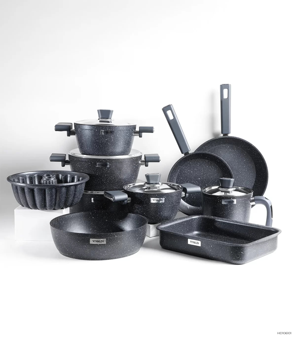 طقم حلل جرانيت فيفالدي 15 قطعة مع أغطية استانلس وألوان عصرية للمطبخ