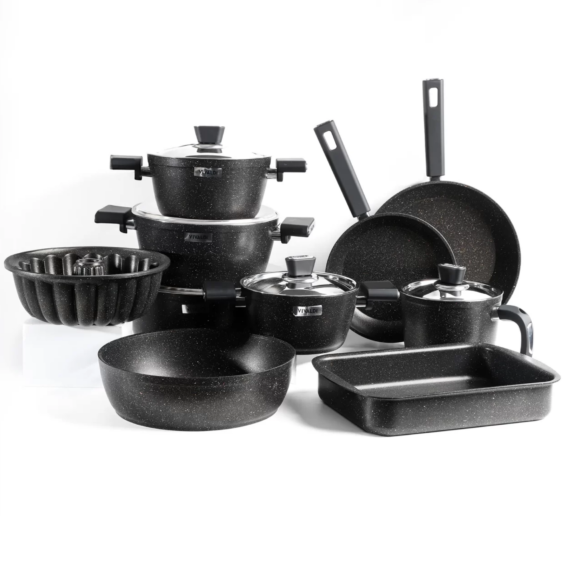 طقم حلل جرانيت فيفالدي 15 قطعة مع أغطية استانلس وألوان عصرية للمطبخ