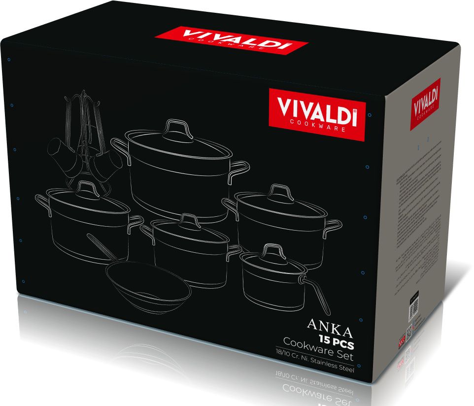 طقم حلل استانلس فيفالدي انكا 15 قطعة تركي الصنع