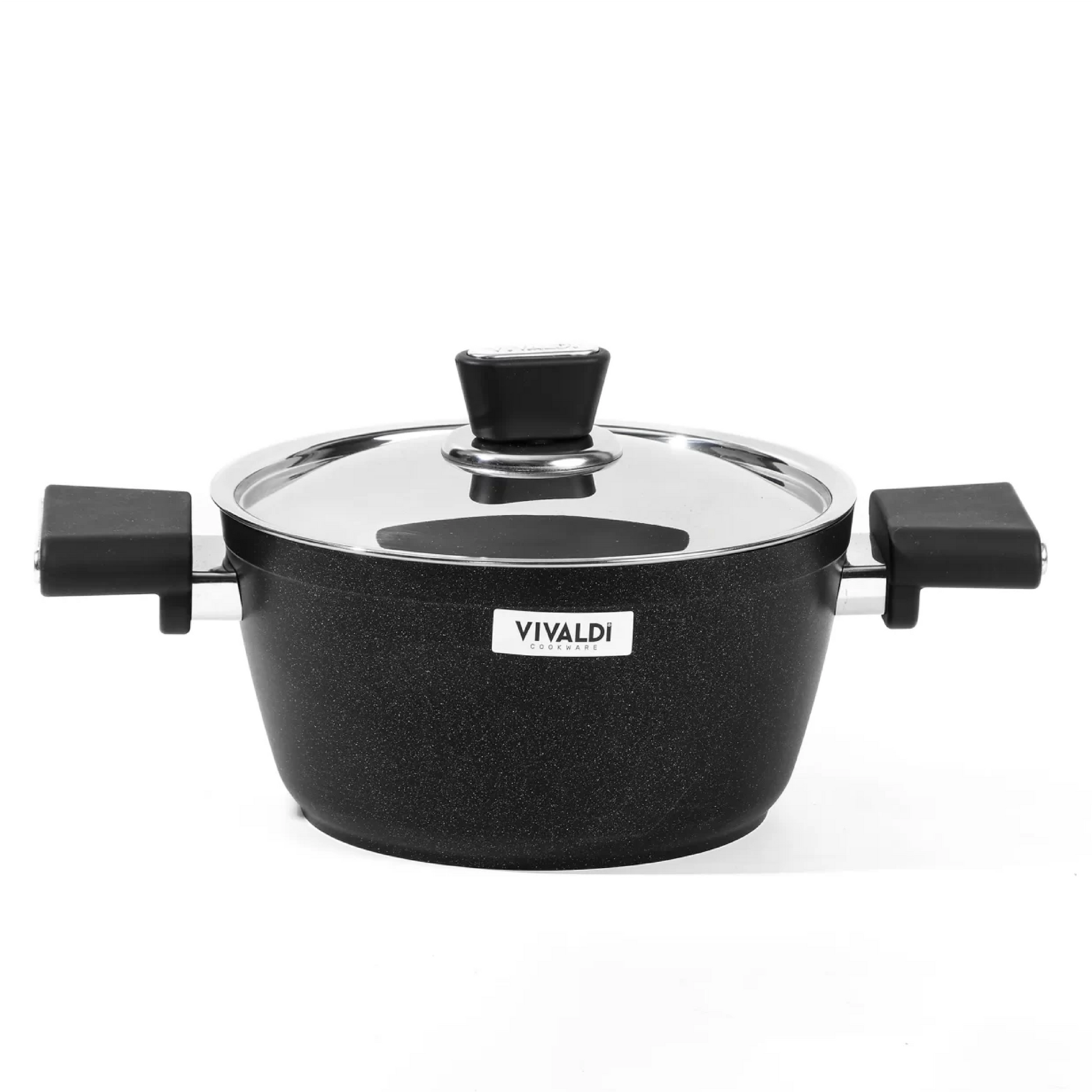 طقم حلل تيتانيوم فيفالدي 15 قطعة باللون الأسود مصنوع من التيتانيوم غير اللاصق بتصميم فاخر ومتانة عالية